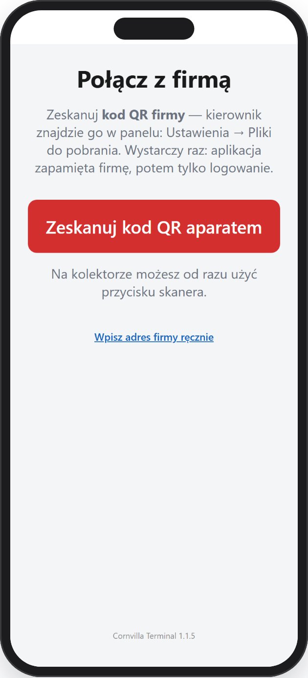 Ekran Połącz z firmą w aplikacji Cornvilla Terminal